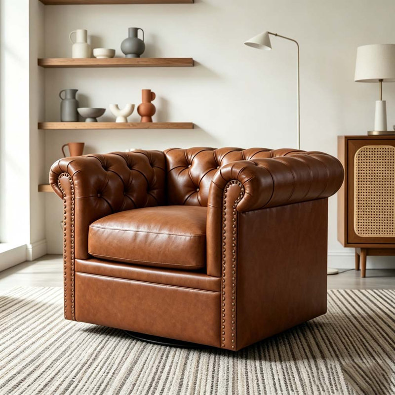 Fauteuil club pivotant Chesterfield, Cognac
