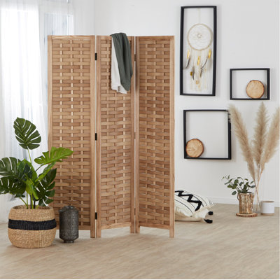 Room Divider Cublington Room Divider Wood With Rattan With 3 Panels
