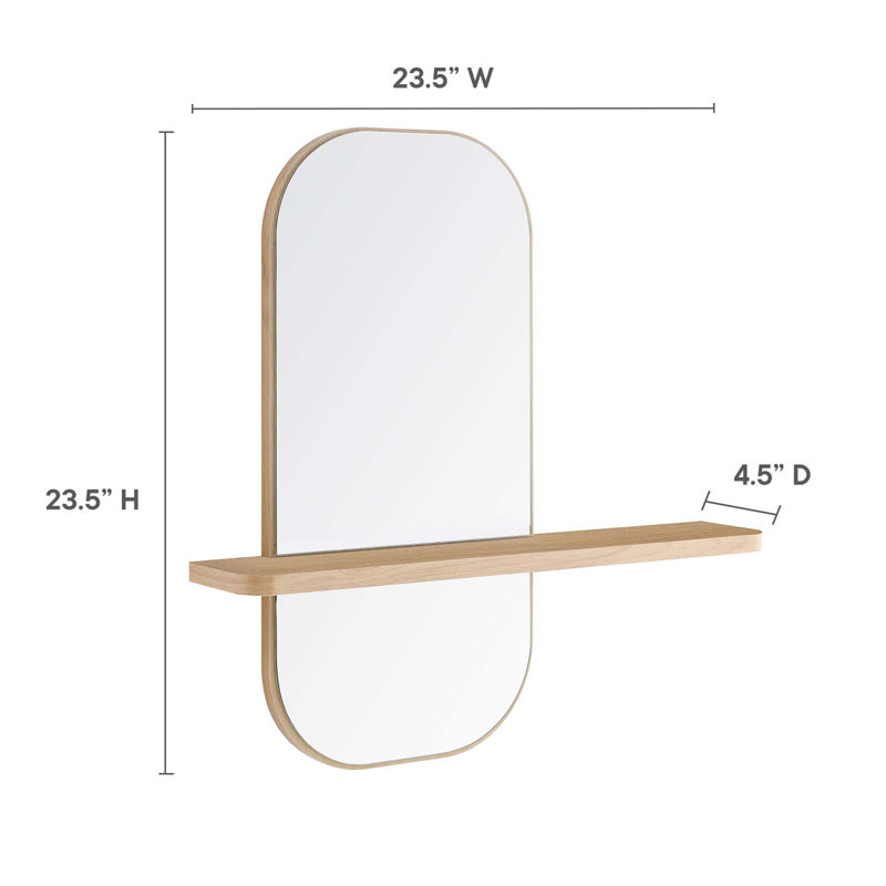 Oak Rectangular Wall Mirror with Shelf
