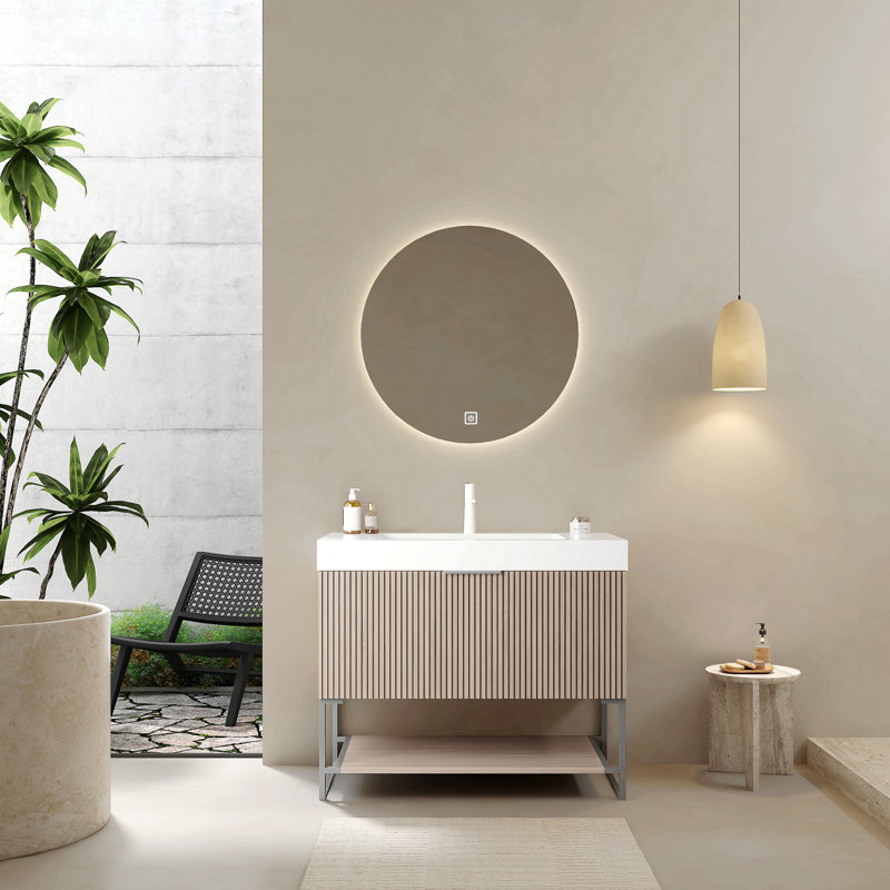 Meuble-lavabo de 36 po avec lavabo simple, meuble-lavabo encastré, armoire de rangement avec 2 portes et 2 tiroirs, fermeture en douceur, rangement multifonctionnel