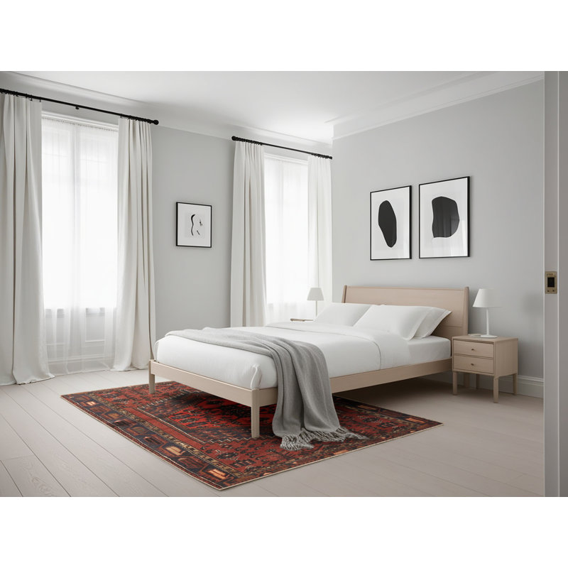 Tapis traditionnel bourgogne / rouge / noir, Rectangle 5 pi x 7 pi