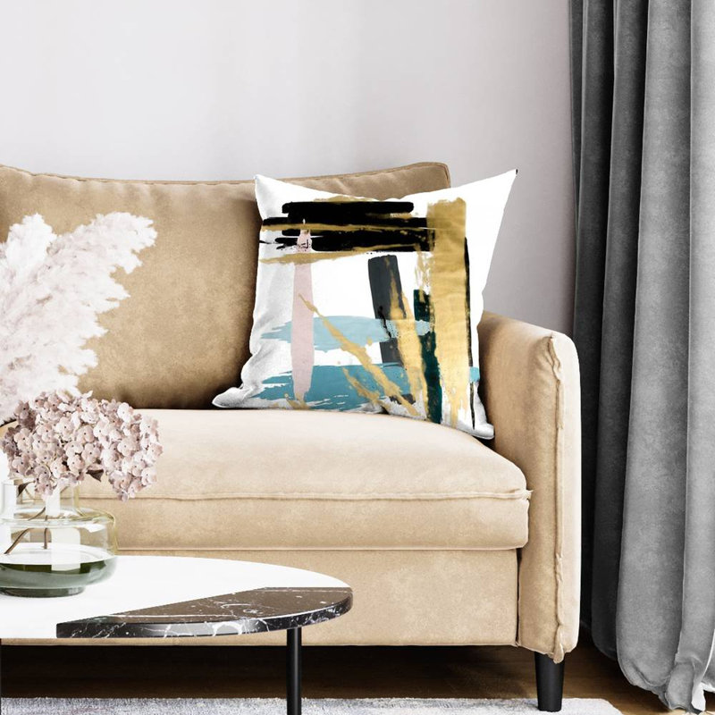 Pastel stroke - 20"x20" Throw pillow cover - Poly twill - Print on demand, Blue/White/Gold