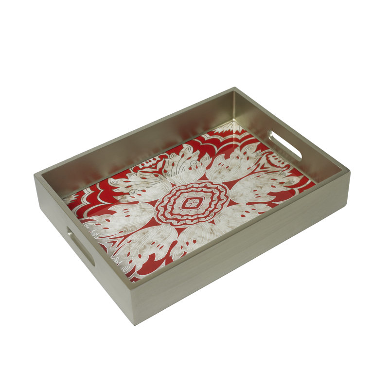Reverse Painted Mirror Vanity Tray, Tomato, Medium (2.6" H x 11" W x 15.8" L)
