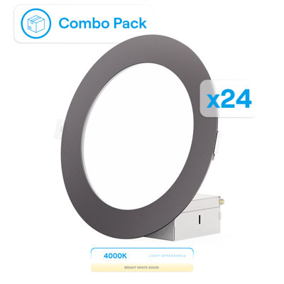 Ensemble de 6 lumières encastrées à DEL Infibrite avec lumière blanche froide de 4 000 Kelvin, finition noire, 12 watts, 1050 lumens, intensité variable, calibre humide, ensemble de 24