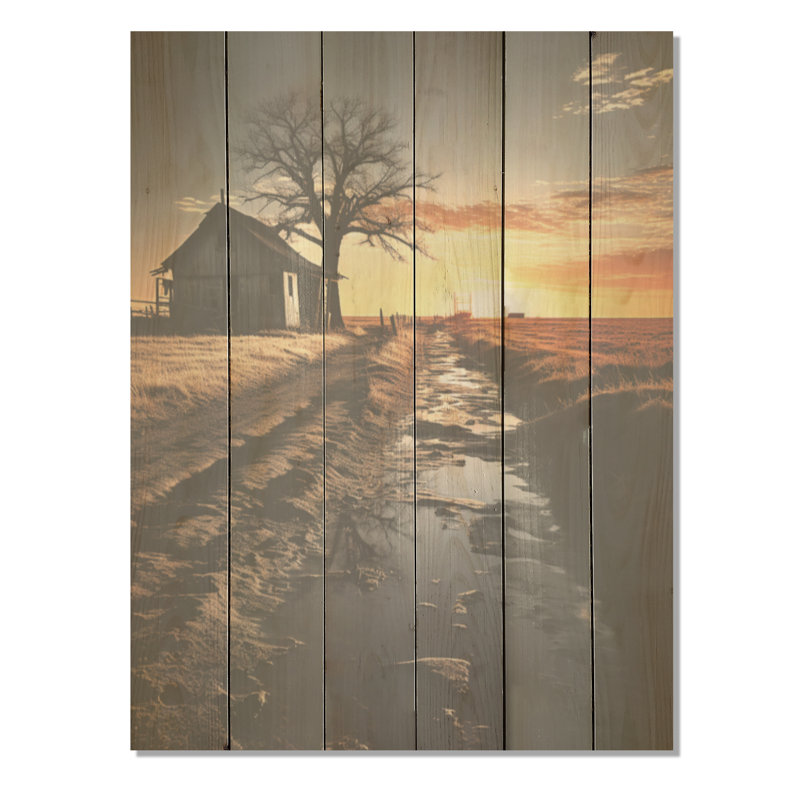 Photo de lever de soleil sur une grange - Art de bois de grange sur bois de pin naturel, H 40 po x l 30 po