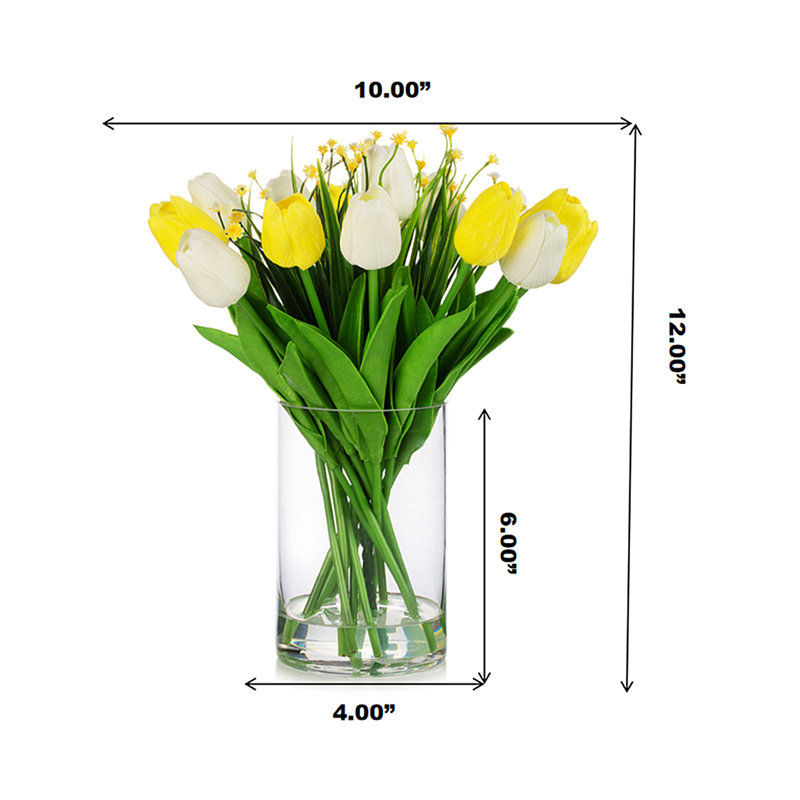 Arrangement floral de tulipes dans un vase, Blanc / jaune