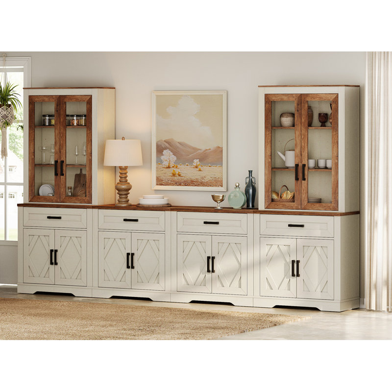 Glenford 4-In-1 73.3"H Tall Kitchen Pantry Storage Cabinet,Large Farmhouse Style Sideboard Buffet Cabinet Set Of 4 With Drawers And Shelves For Kitchen
