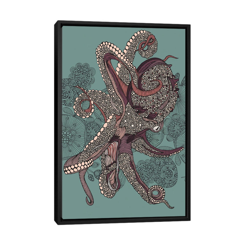 « octopus », reproduction d’impression sur toile tendue, H 26 po x l 18 po x P 1,5 po, Toile avec cadre noir, Pas de tapis