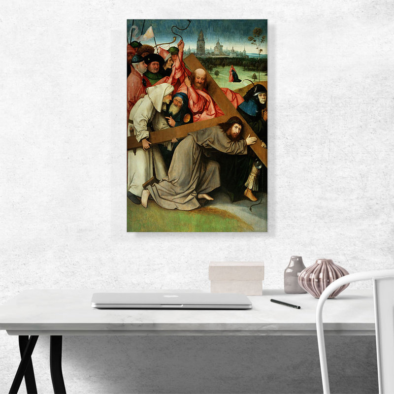 «Christ Carrying the Cross» par Hieronyme Bosch - reproduction d'art sur toile tendue, H 26 po x l 18 po x P 0,75 po