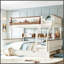 Lit superposé simple au-dessus de double / double en bois avec tiroirs de rangement, lit gigogne escamotable, tablettes de rangement, conception convertible-1668510434