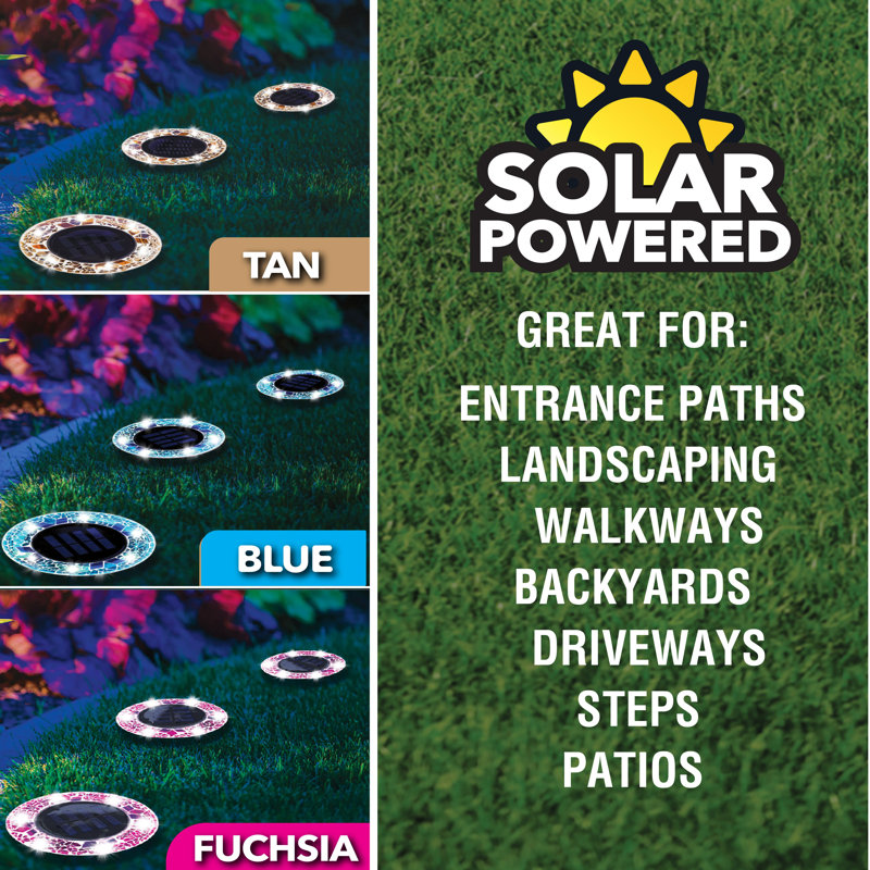Bell+Howell Solar Powered Blue Mosaic Disk Lights, Wireless Auto On/off Solar Pathway Garden Lights