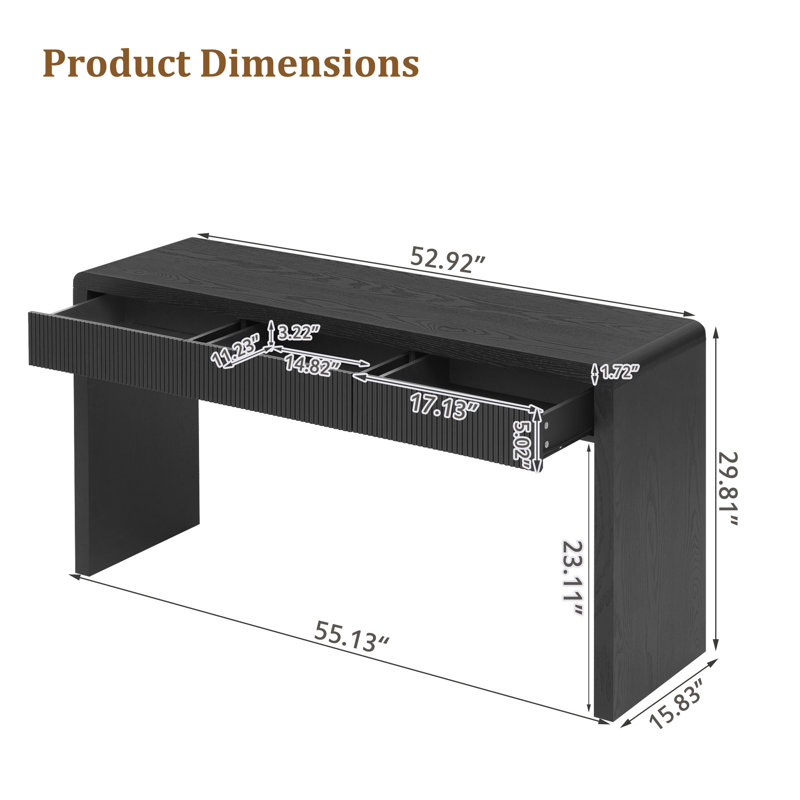 Console rustique avec 3 tiroirs cannelés, Black