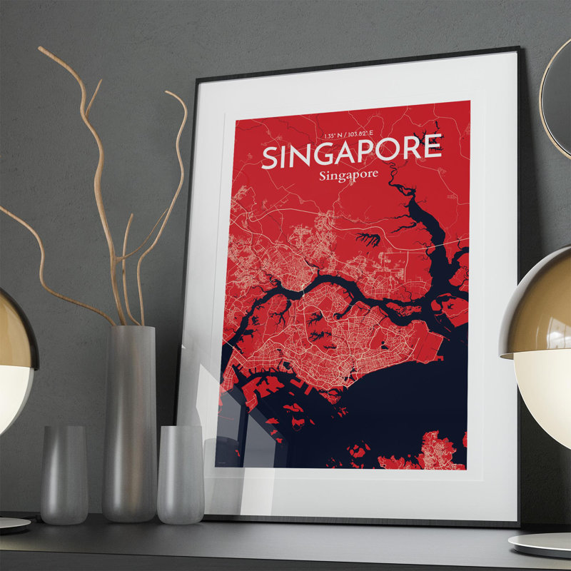 Singapore City Map In Nautical - No Frame Print, 36cm H x 24cm W x 0.05cm D