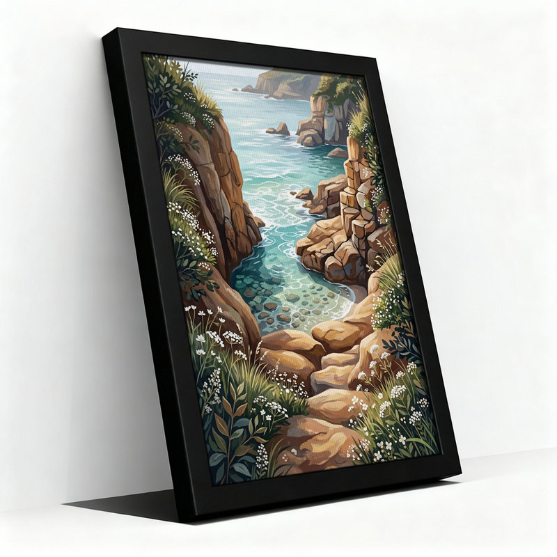 Art mural sur toile, côte rocheuse et mer turquoise, H 24 po x l 16 po