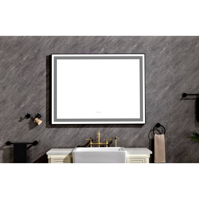 LED Bathroom Mirror with Front-lit, 3 Colors Temperature & Dimmable Light, Black, 36" x 48"