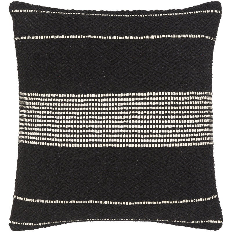Ontario Striped Black/Cream Square Throw Cushion, 22"x22", Down