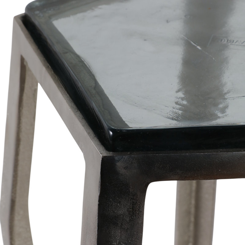 Table d'appoint avec plateau en verre et structure en métal - Décoration moderne pour le salon ou les petits espaces - Table de bout étroite pour la décoration intérieure