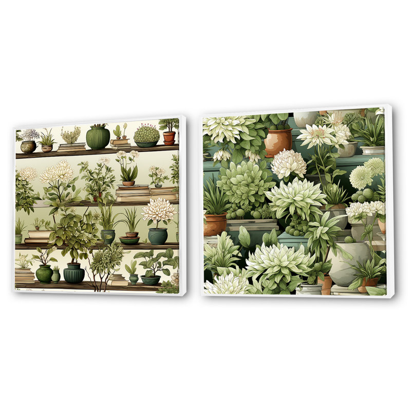 Karsyn - Ensemble de 2 collages carrés floral et botanique, H 16 po x l 33 po, Cadre flottant blanc