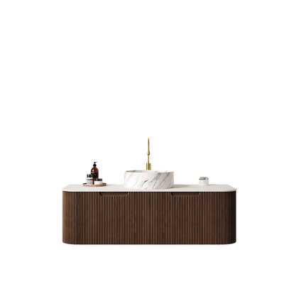 Ensemble de meuble-lavabo mural 48 po avec lavabo rond en céramique et 2 tiroirs
