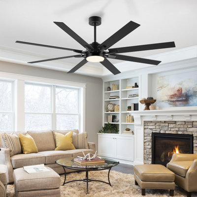 Nachelle 72" 8-Blade Black Indoor/Covered Outdoor Ceiling Fan with LED Lights and Remote Control