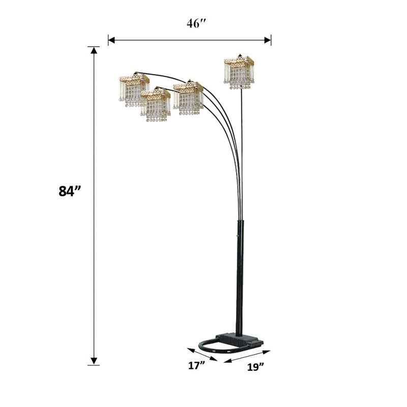 4-Square Shade Crystal Inspired Arch Floor Lamp, Black