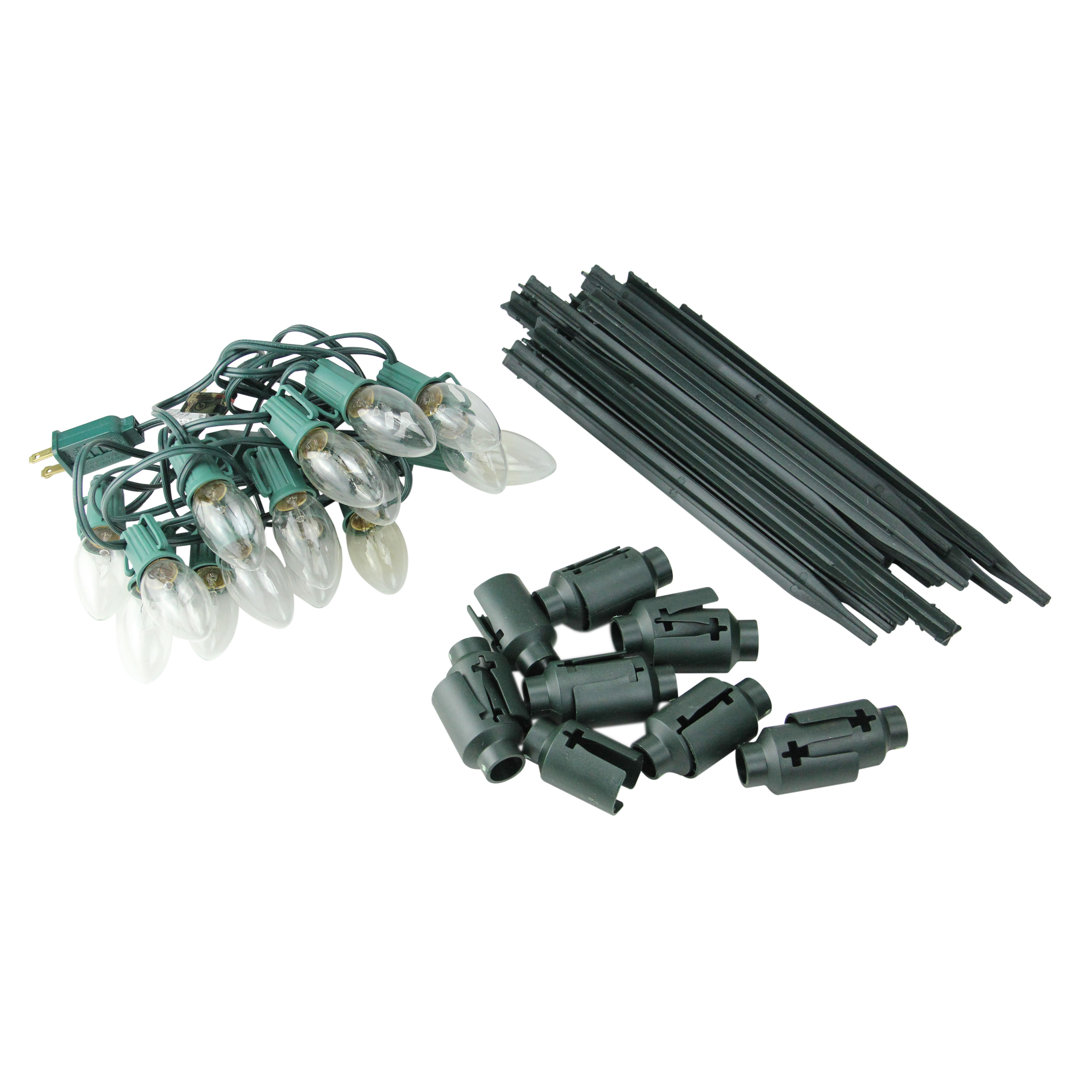 Set of 15 Clear Lighted C9 Shape Christmas Pathway Markers Green Wire Northlight Seasonal