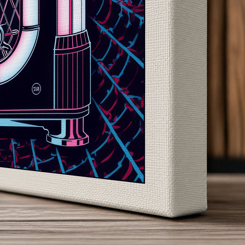 Neon Jukebox Retro - Wrapped Canvas, 24x16 - 61.0 x 40.6 cm, Cream Border