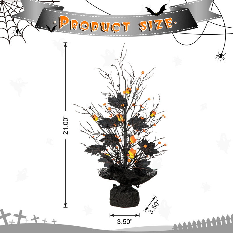 21"H Lighted Halloween Candy Corn Berries Table Tree