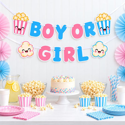 Bannière « What's Poppin » pour la révélation du sexe du bébé, guirlande de popcorn garçon ou fille, décoration de fête en carton rose et bleu sur le thème des collations de cinéma