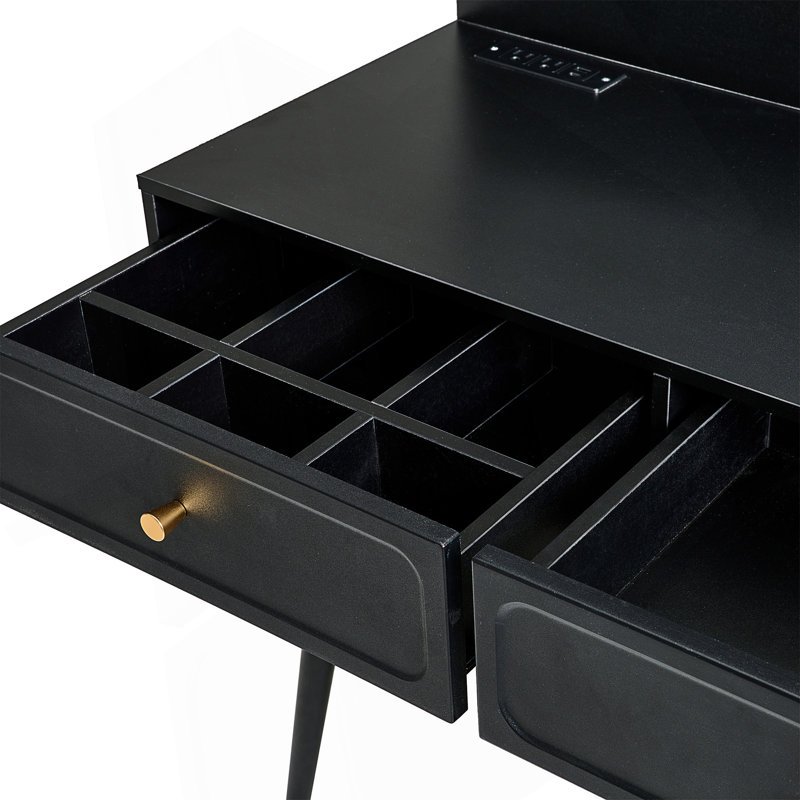 Modern Makeup Vanity Desk With Mirror, Lights, And Retractable Table, Compact Set With Drawers, Cabinet, And Power Outlet For Bedroom