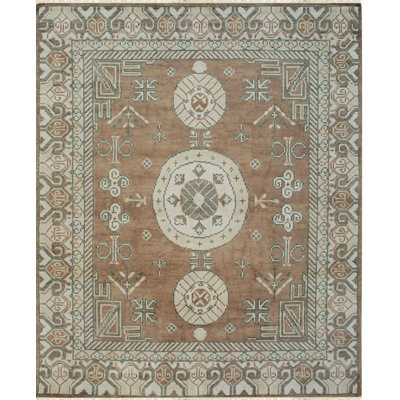 Brown Hand-Knotted Wool Triple Medallion Classic Traditional Modern Contemporary Carpet Rug