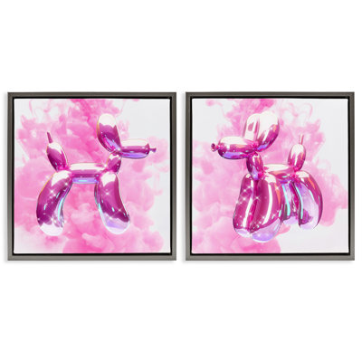 «Sparkle Balloon Dogs», ensemble de 2 toiles flottantes encadrées dorées par Ziwei Li