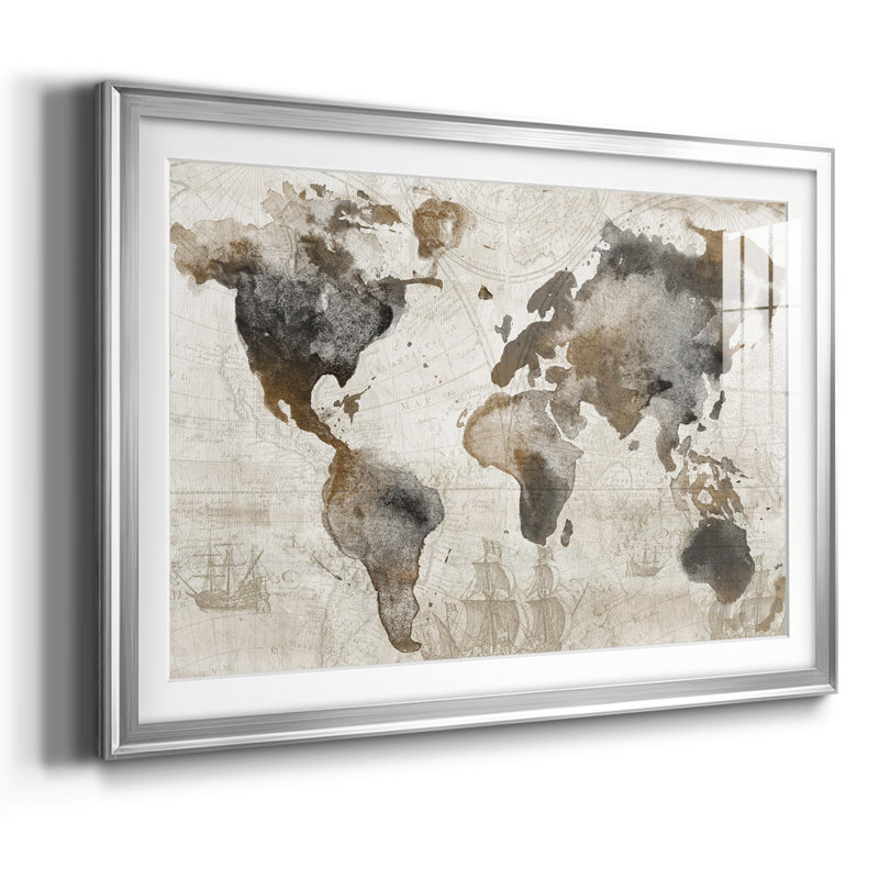 Carte antique encadrée sur papier, Argent, H 15 po x l 21 po x P 1,5 po