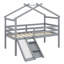 Lit mezzanine bas avec glissade, échelle, barrières de sécurité, cadre de toit de maison-1314070036
