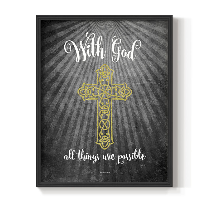 With God Gold Framed Print - Solid Wood, Black, 10" H x 8" W