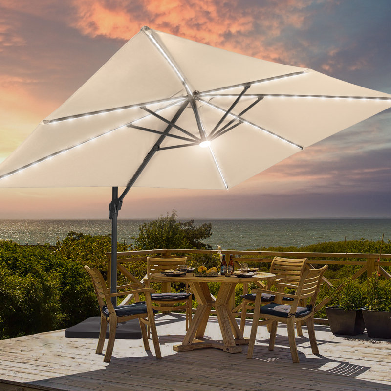 Rozalinda 138'' x 108'' Rectangular Lighted Cantilever Umbrella, Kelly Green