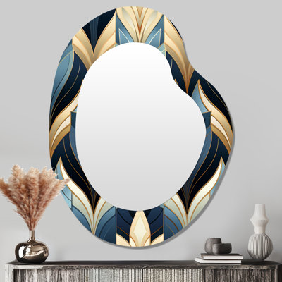 Victorian Elegance Blue And Gold Chevron Pattern - Chevron 3D Shapes Irregular Modern Wall Mirror