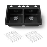 Riverby 33" Enameled Cast Iron Undermount Double Basin Kitchen Sink