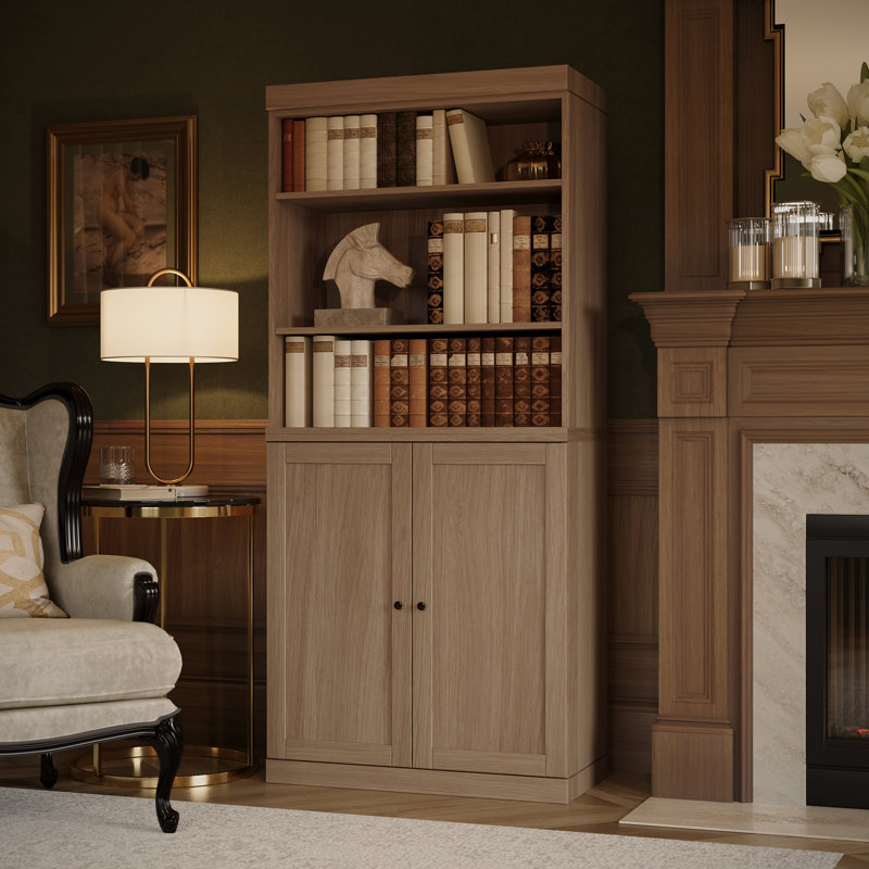 Palace Imports Premium 100% Solid European Oak 6-Shelf Modular Bookcase with 2 Shaker Doors – 32" Wide, 71.5" Tall