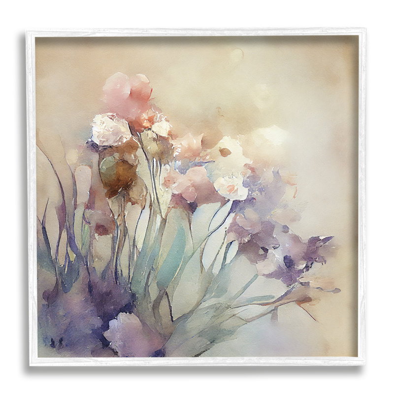 Douces fleurs abstraites par Leah Mclean, Giclée encadrée blanc bord de mer, H 17 po x l 17 po x P 1,5 po