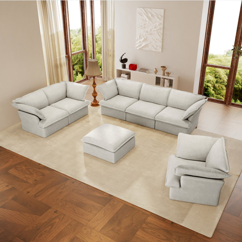 Canapé modulaire modulaire 4 pièces 4 pièces, Mélange de lin de couleur naturelle, Beige