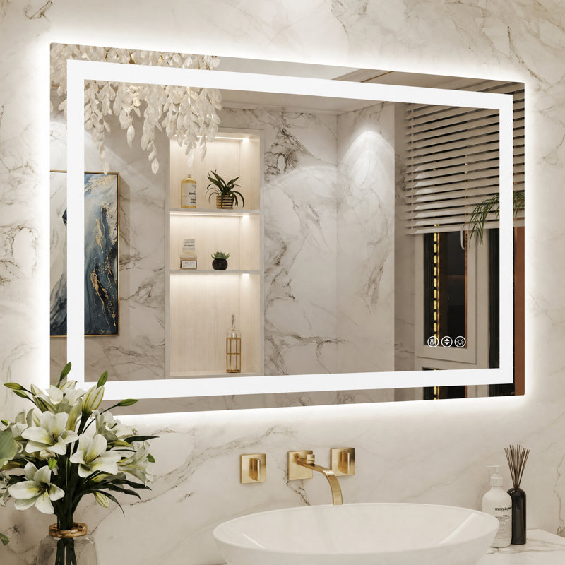 Lunara UL Certified Front Light and Backlit LED Anti-Fog Bathroom Vanity Mirror 5mm Premium Tempered Glass, 48" x 30"