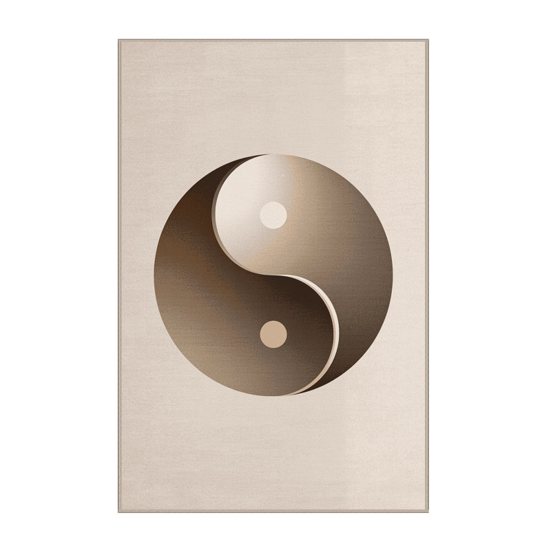 Machine Washable Parlin Yin Yang Symbol Minimalist Rug in Beige – Beige Binding, 8x12
