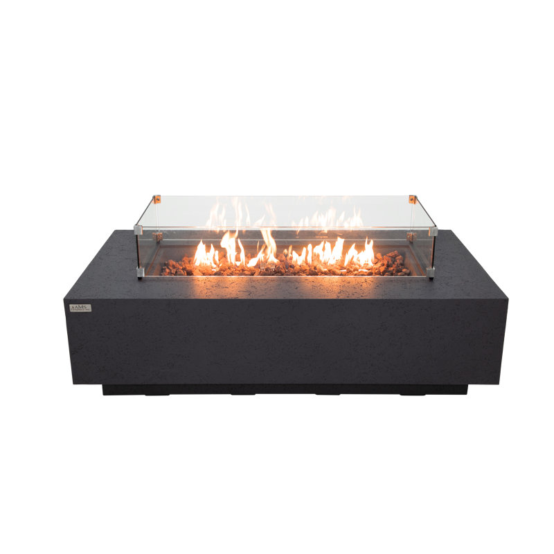 Madison 60" Travertine Natural Gas Fire Pit Table with Wind Guard And Burner Lid, Dark Gray