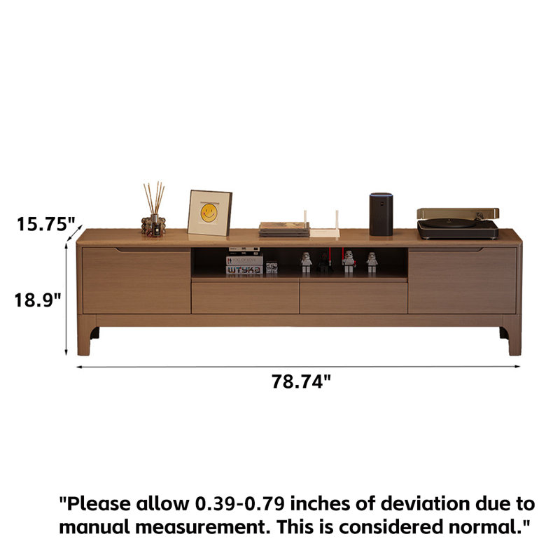 Meuble télé semi-ouvert de 200 cm (78,74 po) en bois d'hévéa brun, H 18,9 po x l 78,74 po x P 15,75 po