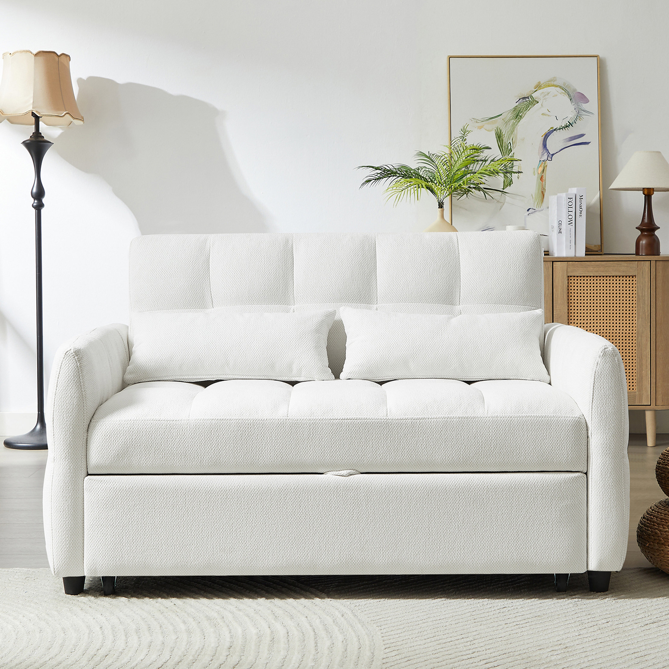 Latitude Run® Loveseat Tufted Sofa Bed with Adjustable Backrest USB ...
