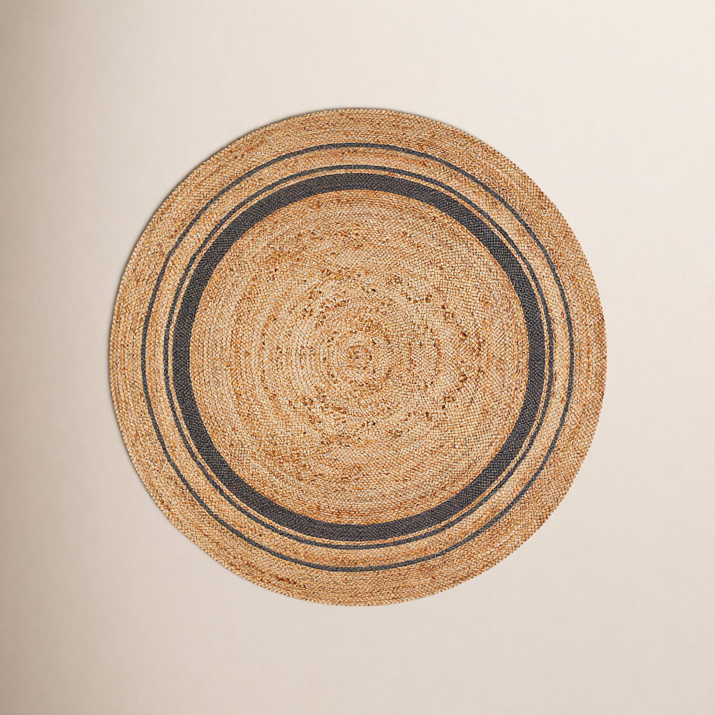 Aldridge Hand-Braided Geometric Jute Rug, Round 4'