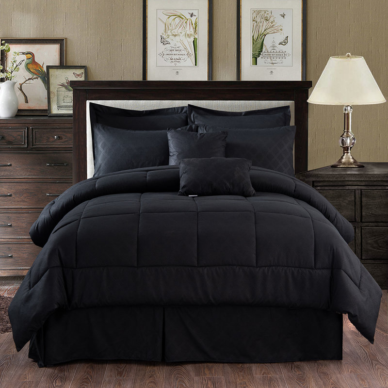 Ensemble d'édredon en microfibre Rayland, Édredon pour grand lit + 9 pièces supplémentaires, Noir