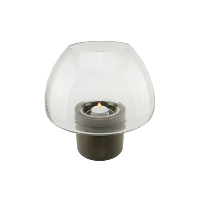 Porte-bougie en verre transparent 9,75 "avec base en bois