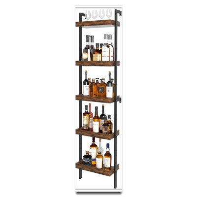 5-Tier Freestanding Wine Rack - 71 Tall Liquor Display Shelf With Fences & Wall Anchor For Dining Room Kitchen Bar